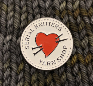 Serial Knitters enamel pin